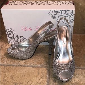 Silver Sparkly Peep Toe Heels